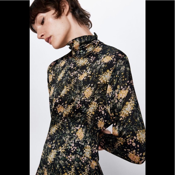 Zara Sz Large Floral Print Long Sleeve Midi Dress - Picture 2 of 12
